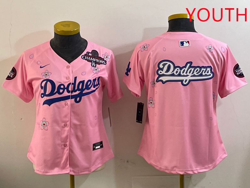 Youth Los Angeles Dodgers Blank Pink Sakura Edition 2025 Nike MLB Jersey style 14->youth mlb jersey->Youth Jersey